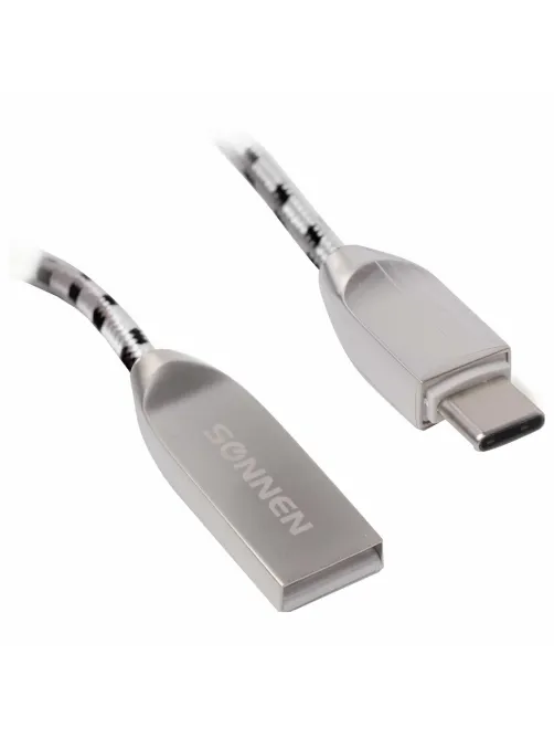 Кабель USB 2.0 – Type-C, 1 м, SONNEN Premium, медь, передача данных и быстрая зарядка, 513127