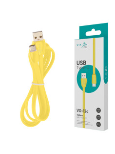 Кабель силиконовый USB – Type-C, 1 м, VIXION PRO VX-12c, для зарядки и передачи данных, желтый, 03035, БП-00000961