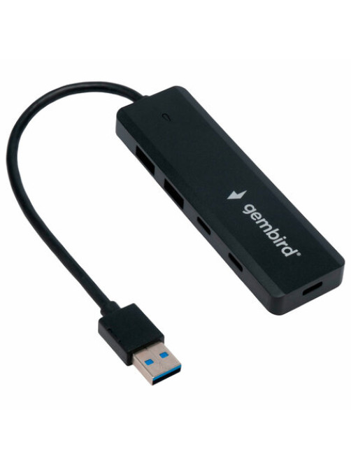 Хаб USB 3.1, 2хUSB, 2хType-C, с дополнительным питанием (Type-C), кабель USB 19 см, черный, GEMBIRD UHB-C415