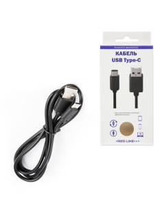Кабель USB 2.0 AM – TypeC, 1 м, RED LINE, для подключения портативных устройств и периферии, черный, УТ000010553