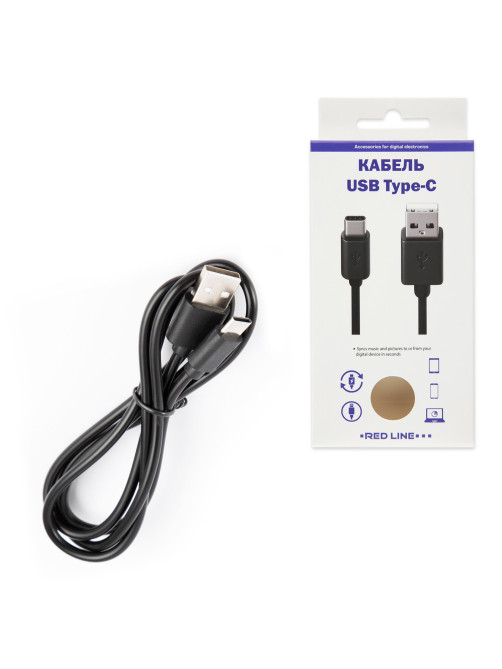 Кабель USB 2.0 AM – TypeC, 1 м, RED LINE, для подключения портативных устройств и периферии, черный, УТ000010553