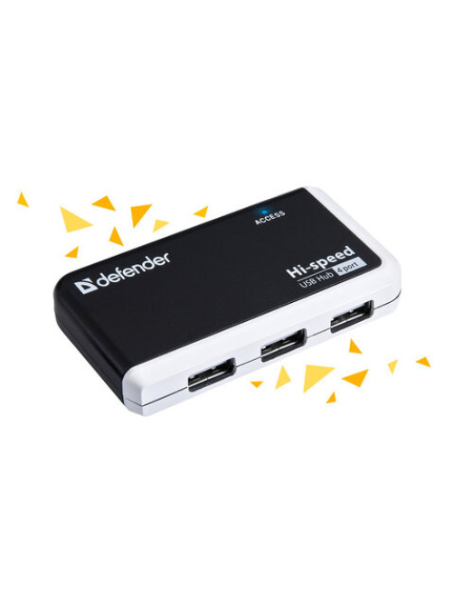 Хаб USB 2.0, 4 порта, порт для питания, черный, DEFENDER QUADRO INFIX, 83504