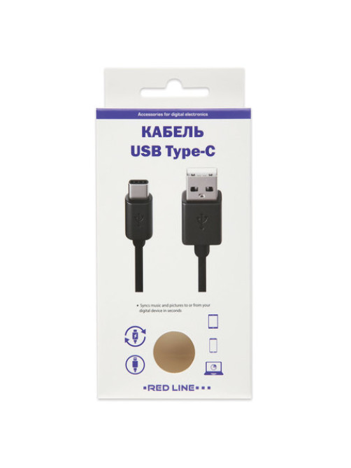 Кабель USB 2.0 AM – TypeC, 1 м, RED LINE, для подключения портативных устройств и периферии, черный, УТ000010553