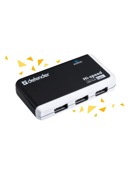 Хаб USB 2.0, 4 порта, порт для питания, черный, DEFENDER QUADRO INFIX, 83504