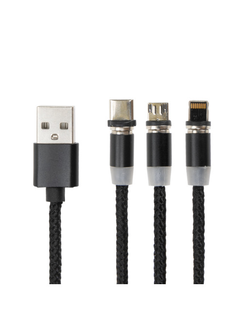 Кабель магнитный для зарядки 3 в 1 USB 2.0-Micro USB/Type-C/Ligtning, 1 м, SONNEN, черный, 513561