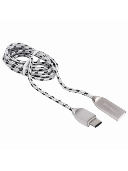 Кабель USB 2.0 – Type-C, 1 м, SONNEN Premium, медь, передача данных и быстрая зарядка, 513127