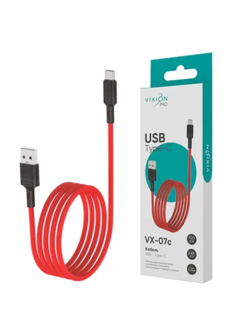 Кабель USB – Type-C, 1 м, VIXION PRO VX-07c, для зарядки и передачи данных, красный, 01239, БП-00000906
