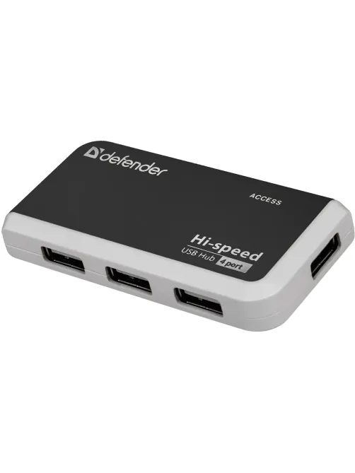 Хаб USB 2.0, 4 порта, порт для питания, черный, DEFENDER QUADRO INFIX, 83504
