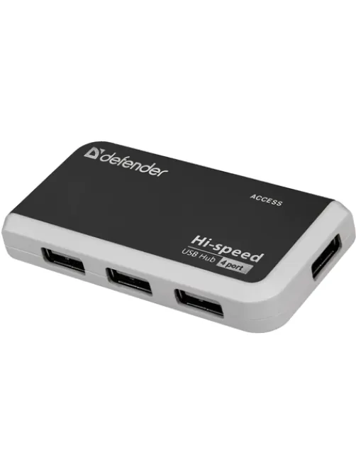 Хаб USB 2.0, 4 порта, порт для питания, черный, DEFENDER QUADRO INFIX, 83504
