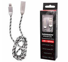 Кабель USB 2.0 – Lightning, 1 м, SONNEN Premium, медь, для передачи данных и зарядки, 513126