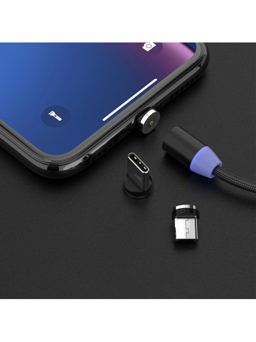 Кабель магнитный для зарядки 3 в 1 USB 2.0-Micro USB/Type-C/Ligtning, 1 м, SONNEN, черный, 513561
