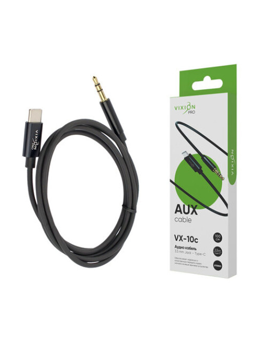 Переходник AUX, jack 3,5 (M) – Type-C, 1 м, VIXION PRO VX-10c, черный, 02786, БП-00000931