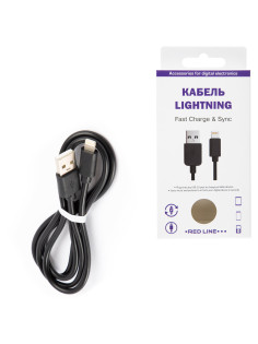 Кабель USB 2.0 – Lightning, 1 м, RED LINE, для подключения портативных устройств, черный, УТ000008646