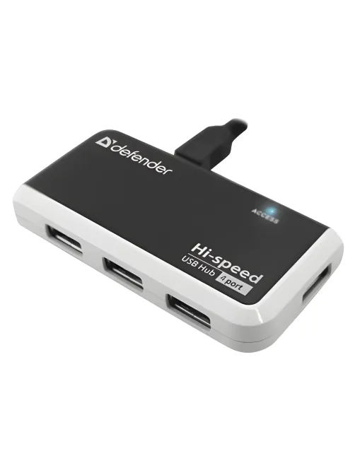 Хаб USB 2.0, 4 порта, порт для питания, черный, DEFENDER QUADRO INFIX, 83504
