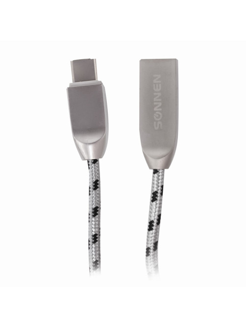 Кабель USB 2.0 – Type-C, 1 м, SONNEN Premium, медь, передача данных и быстрая зарядка, 513127