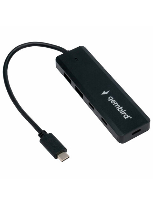 Хаб USB 3.1, 2xUSB, 2xType-C, с дополнительным питанием (Type-C), кабель Type-C 19 см, черный, GEMBIRD UHB-C425