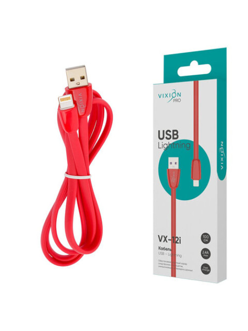 Кабель силиконовый USB – Lightning 8 pin, 1 м, VIXION PRO VX-12i, для зарядки и передачи данных, красный, 02977, БП-00000967