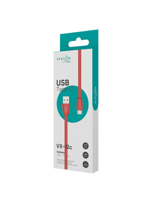 Кабель силиконовый USB – Type-C, 1 м, VIXION PRO VX-12c, для зарядки и передачи данных, красный, 03028, БП-00000962