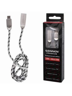 Кабель USB 2.0 – micro USB, 1 м, SONNEN Premium, медь, передача данных и быстрая зарядка, 513125