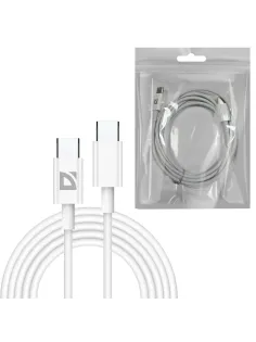Кабель USB Type-C-Type-C, 60 Вт, белый, 2 м, DEFENDER F182, 87538