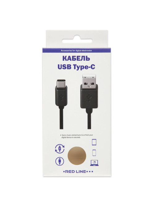 Кабель USB 2.0 AM – TypeC, 1 м, RED LINE, для подключения портативных устройств и периферии, черный, УТ000010553