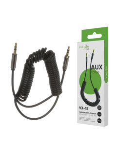 Переходник AUX, jack 3,5 (M) – jack 3,5 (M), 2 м, VIXION PRO VX-15, спираль, черный, 02755, БП-00000935