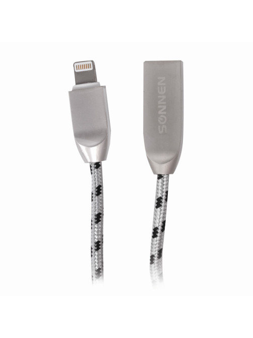 Кабель USB 2.0 – Lightning, 1 м, SONNEN Premium, медь, для передачи данных и зарядки, 513126