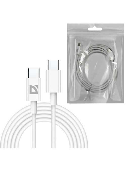 Кабель USB Type-C-Type-C, 60 Вт, белый, 2 м, DEFENDER F182, 87538