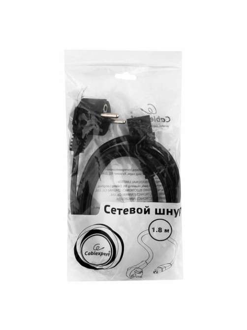 Кабель питания 1,8 м, CABLEXPERT, Schuko-C13, 3x0,5 мм2, 6 A, с заземлением, черный, PC-186