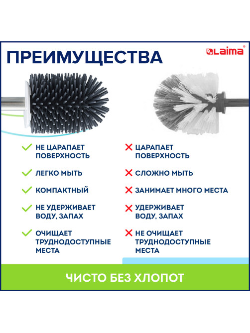 Ершик для унитаза силиконовый ROUND TYPE напольный / настенный с креплением и пинцетом LAIMA, 608133