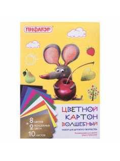 Картон цветной А4 немелованный (матовый), ВОЛШЕБНЫЙ, 10 листов 10 цветов, в папке, ПИФАГОР, 200х290 мм, 