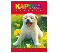 Картон цветной А4 МЕЛОВАННЫЙ, 10 листов 10 цветов, в папке, HATBER ECO, 195х290 мм, 