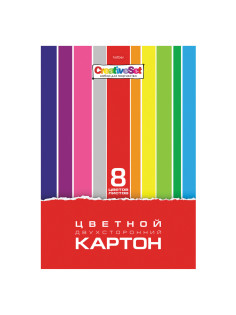 Картон цветной А4 2-сторонний МЕЛОВАННЫЙ, 8 листов, 8 цветов, в папке, HATBER, 195х280 мм, 