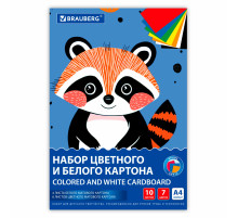 Набор картона БЕЛЫЙ + ЦВЕТНОЙ А4 немелованный, 10 листов (белый 4 листа + цветной 6 листов), в папке, BRAUBERG, 116631