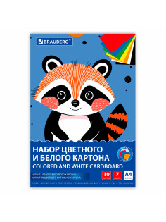 Набор картона БЕЛЫЙ + ЦВЕТНОЙ А4 немелованный, 10 листов (белый 4 листа + цветной 6 листов), в папке, BRAUBERG, 116631
