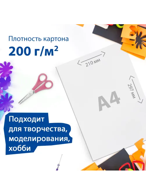 Картон белый А4 немелованный, 10 листов, в папке, BRAUBERG, 200х290 мм, 