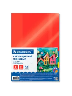 Картон цветной А4 МЕЛОВАННЫЙ, 5 листов, 5 цветов, BRAUBERG, 200х290 мм, 116628