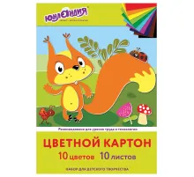 Картон цветной А4 немелованный, 10 листов, 10 цветов, в папке, ЮНЛАНДИЯ, 200х290 мм, 