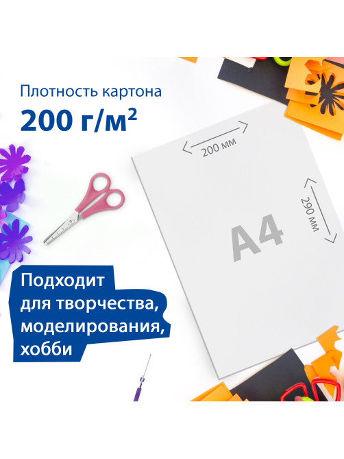 Картон белый А4 МЕЛОВАННЫЙ (белый оборот), 10 листов, BRAUBERG, 200х290 мм, 128017