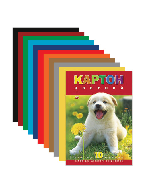 Картон цветной А4 МЕЛОВАННЫЙ, 10 листов 10 цветов, в папке, HATBER ECO, 195х290 мм, 