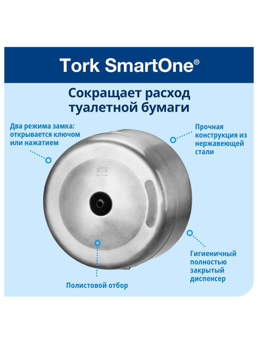 Диспенсер для туалетной бумаги TORK (Система T8) SmartOne, металлический, 472054