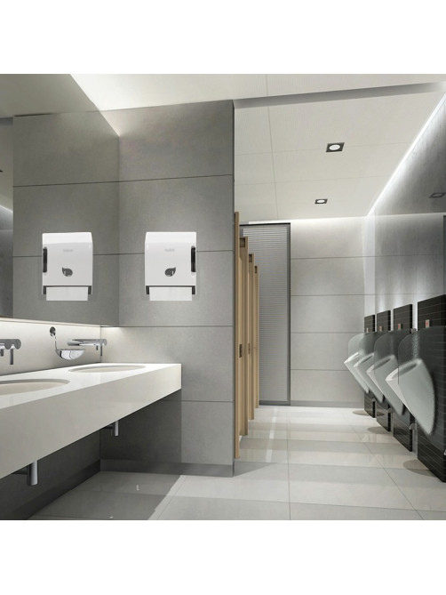 Диспенсер для полотенец в рулонах LAIMA PROFESSIONAL ECO (H1), механический, с рычагом, белый, ABS-пластик, 606549