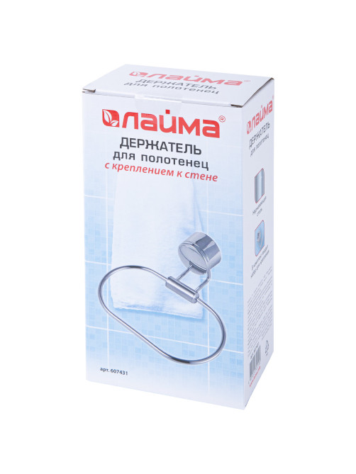 Держатель-кольцо для полотенец LAIMA, хромированная сталь, крепление к стене, 607431