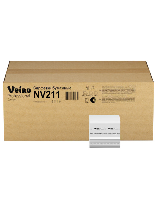 Салфетки VEIRO Professional (Система N4), Comfort, КОМПЛЕКТ 15 шт. х 220 шт., 2-слойные, белые, 21х16,2, V, NV211