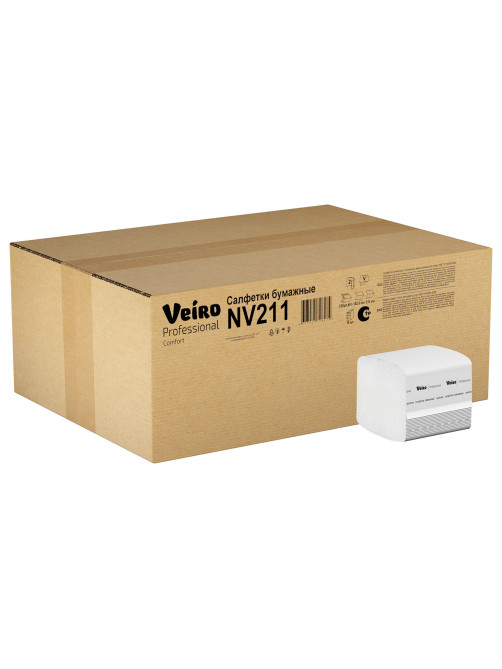 Салфетки VEIRO Professional (Система N4), Comfort, КОМПЛЕКТ 15 шт. х 220 шт., 2-слойные, белые, 21х16,2, V, NV211