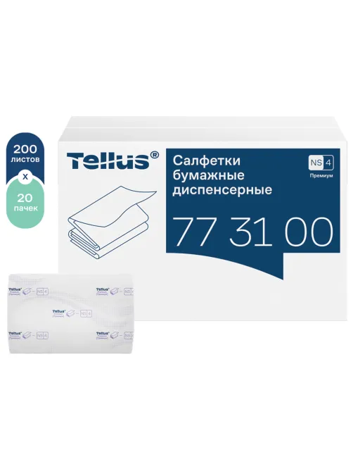 Салфетки Tellus/TORK (Система NS4) ПРЕМИУМ, 2-слойные, КОМПЛЕКТ 20 шт., 200 шт., белые, 773100
