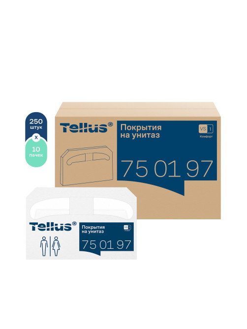 Покрытия на унитаз Tellus/TORK (Система V1), 1/2 сложения, КОМПЛЕКТ 250 шт., 37х41 см, Advanced, белые, 750197