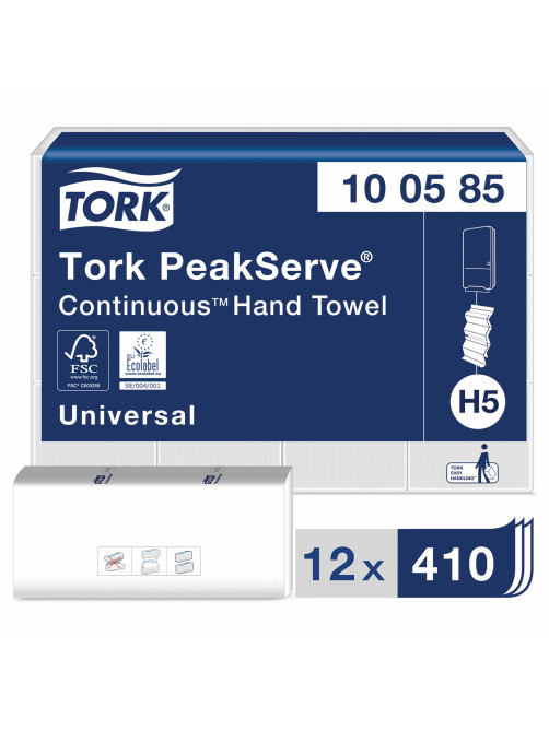 Полотенца бумажные 410 шт., TORK (Система H5) PeakServe, UNIVERSAL, КОМПЛЕКТ 12 пачек, 22,5x20 см, W-сложение, 100585