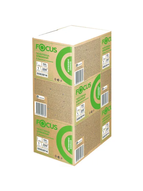 Полотенца бумажные 250 шт. FOCUS (Система H2) Eco, 1-слойные, белые, КОМПЛЕКТ 12 пачек, 24х21,5, Z-сложение, 5083814/5069958
