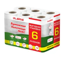 Полотенца бумажные 2-х слойные, спайка 6 рулонов (6х14,7 м), LAIMA LUXE, 100% целлюлоза, 114742